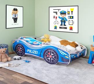 Alcube 'Polizei' Kinderbett Autobett 140 x 70 cm inkl. Lattenrost und Matratze, blau