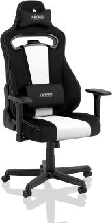NITRO CONCEPTS E250 Gaming Stuhl - Bürostuhl Ergonomisch Schreibtischstuhl Zocker Stuhl Gaming Sessel Drehstuhl mit Rollen Stoffbezug Belastbarkeit 125 Kilogramm Schwarz/Weiß