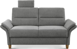CAVADORE 2-Sitzer Sofa Wyk / 2er Couch im Landhausstil mit Federkern, Kopfstütze + Holzfüßen / 166 x 90 x 89 / Chenille, Grau