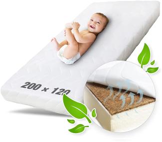 Ehrenkind® Kindermatratze Kokos | Baby Matratze 120x200 | Babymatratze 120x200 mit hochwertigem Schaum, Kokosplatte und Hygienebezug