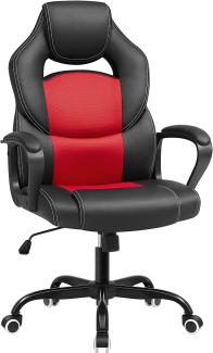 SONGMICS Bürostuhl, ergonomischer Gaming-Stuhl, Neigungsmechanismus, höhenverstellbar, atmungsaktiver Schreibtischstuhl, Schwarz und Rot OBG025R01