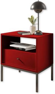 INES Nachttisch mit Metallgestell, Rot - Moderner Nachtschrank mit Schublade und offenem Ablagefach - 54 x 57 x 39 cm (B/H/T)