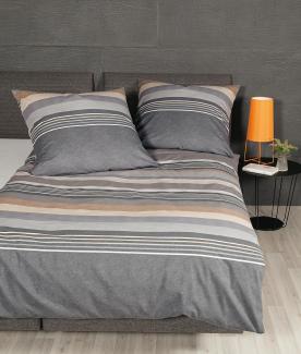 Janine Biber Bettwäsche Davos 155x220 Streifen grau silber beige 65140-08