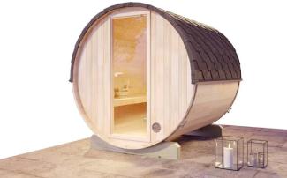 FinnTherm Fass-Sauna Mini S Fasssauna 2 Sitzbänke aus Holz Sauna mit 42 mm Wandstärke Außensauna mit Montagematerial