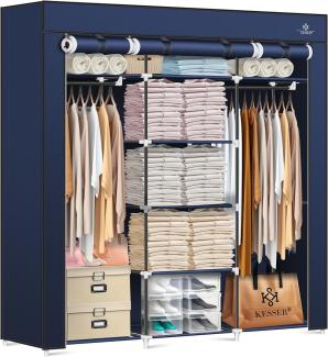 KESSER® Kleiderschrank Stoffschrank Stabil mit Kleiderstange & Ablagen, Inkl. 5X Kleiderbügel, Stoff Faltschrank für Schlafzimmer, Ankleidezimmer Garderobe mit Kleiderständer 150x45x175cm Navyblau