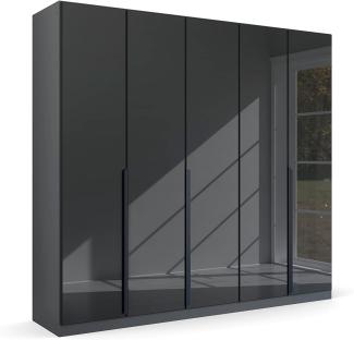 Kleiderschrank Drehtürenschrank Modern | 5-türig | grau metallic / Glas basalt | 226x210