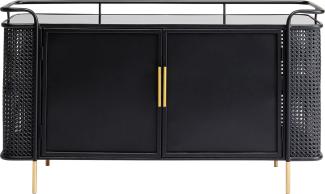 Kare Design Sideboard Fence, Schwarz, 2 Regalfächer, Stahl, Deckplatte, EGS Sicherheitsglas, 70x120x40cm (H/B/T)