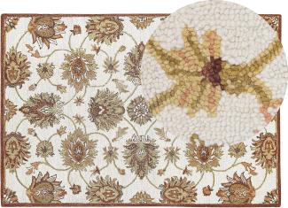 Teppich Wolle beige braun 140 x 200 cm Kurzflor EZINE