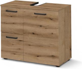 VANICE Badezimmer Waschbeckenunterschrank in Evoke Eiche Optik FSC-zertifiziert - Bad Unterschrank Badezimmerschrank mit viel Stauraum - 70 x 60 x 35 cm (B/H/T)