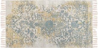 Teppich Viskose senfgelb grün 80 x 150 cm orientalisches Muster Kurzflor BOYALI
