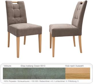 4x Stuhl Agnes 1 mit Griff Varianten Polsterstuhl Massivholzstuhl Eiche natur lackiert, Elisa Iceberg Green