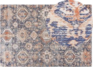 Teppich Baumwolle blau rot 200 x 300 cm orientalisches Muster Kurzflor KURIN