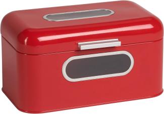 Echtwerk Brotkasten, Retro-Brotbox aus Metall mit Sichtfenster, Platzsparende Aufbewahrungsbox, Brotkorb mit Deckel, “rot“, 30 x 20 x 16. 5 cm