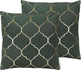 Dekokissen marokkanisches Muster Samtstoff dunkelgrün gold 45 x 45 cm 2er Set ALYSSUM