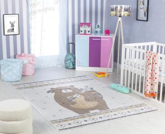 Surya Bär Kinderteppich - Cartoon Teppich, Teppich Kinderzimmer oder Babyzimmer, Kinderzimmerteppich, Krabbelteppich oder Spielteppich - Baby Teppich für Jungen & Mädchen, Creme und Beige 120x170cm