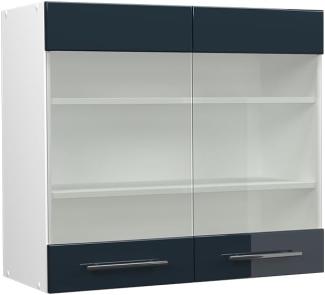 Vicco Küchenschrank Glas Fame-Line, Dunkelblau Hochglanz/Weiß, 80 cm