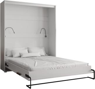 KRYSPOL Bett im Schrank Home, Vertikal, Schlafzimmer, Jugenzimmer, Modern Design (Weiß matt + Weiß matt, 160 x 200 cm)