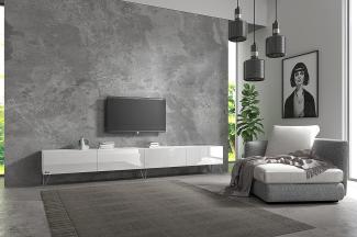 Wuun® TV-Board Lowboard Wohnwand TV-Bank Somero / 280cm (2 x 140cm) / Weiß-Matt & Weiß-Hochglanz/Haarnadel Chrom