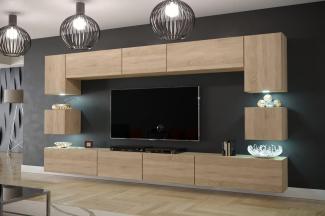 Furnitech Modernes TV Möbel mit LED Beleuchtung Schrank Wohnschrank Wohnzimmer Schrankwand Wohnwand Mediawand Nowara 1C (LED weiß, AN1-17S-M50 1C)
