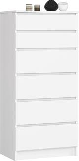 AKORD Kommode K60 mit 6 Schubladen | für das Wohnzimmer Schlafzimmer Schrank Büro Arbeitszimmer | Modernes Funktionales Design | B60 x H130 x T40 cm, Gewicht 43kg | Weiß