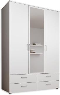 SPAZIO Kleiderschrank mit Spiegeltür in Weiß - Vielseitiger Drehtürenschrank 3-türig für Ihr Schlafzimmer - 138 x 199 x 48 cm (B/H/T)
