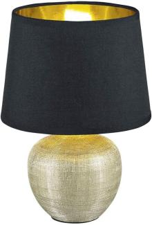 LED Tischleuchte Keramik mit Stoffschirm Schwarz innen Gold, Höhe 35cm