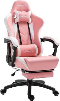 Dowinx Gaming Stuhl Ergonomischer Gamer Stuhl mit Lendenwirbelstütze, PC Bürostuhl Rückenlehne Verstellbarer Drehsessel mit Fußstütze (Rosa)