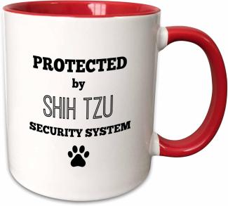 3dRose geschützt durch Shih Tzu System-Two, Tasse, Keramik, 10,16 x 7,62 x 9,52 cm, Rot