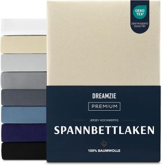 Dreamzie Premium Spannbettlaken 180x200 cm, Spannbetttuch für Dicke Matratzen bis zu 27 cm, Bettlaken 100% Jersey Baumwolle, 150 g/m², Oeko-TEX zertifiziert - Beige