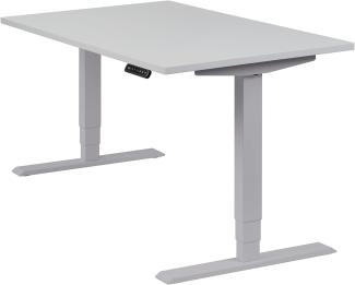 boho office® homedesk - elektrisch stufenlos höhenverstellbares Tischgestell in Silber mit Memoryfunktion, inkl. Tischplatte in 120 x 80 cm in Lichtgrau