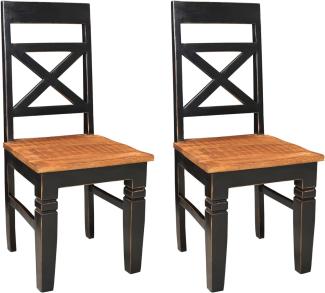 2er Set Esszimmerstuhl Mango schwarz Küchenstuhl Wohnzimmerstuhl Stuhl Stühle