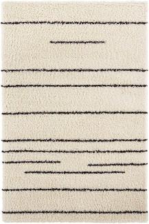 Hochflor Teppich Stripes Creme Schwarz - 80x150x3,5cm