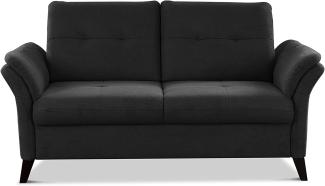 CAVADORE 2er Sofa Grönland / Skandinavische 2-Sitzer-Couch mit Federkern + Sitztiefenverstellung / 173 x 90 x 102 / Flachgewebe, Schwarz