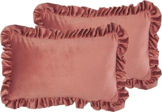 Dekokissen Samtstoff rosa mit Rüschen 30 x 50 cm 2er Set KALANCHOE