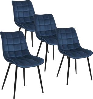 WOLTU 4 x Esszimmerstühle 4er Set Esszimmerstuhl Küchenstuhl Polsterstuhl Design Stuhl mit Rückenlehne, mit Sitzfläche aus Samt, Gestell aus Metall, Blau, BH142bl-4