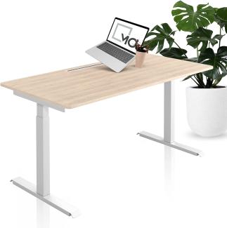 Die Moderne - Elektrisch höhenverstellbarer Schreibtisch (MO Five & 160 x 80 cm Tischplatte Eiche)