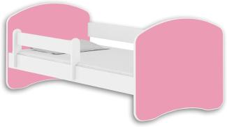 Jugendbett Kinderbett mit einer Schublade mit Rausfallschutz und Matratze Weiß ACMA II 140 160 180 (180x80 cm, Weiß - Rosa)