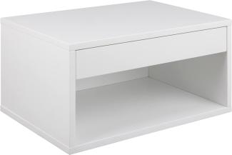 AC Design Furniture Kelda quadratischer weißer Nachttisch mit 1 Schublade und offenem Fach, Wandmontierter Nachttisch mit Stauraum, geräumiger Nachttisch, Ordnung im Schlafzimmer