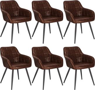 WOLTU 6 x Esszimmerstühle 6er Set Esszimmerstuhl Küchenstuhl Polsterstuhl Design Stuhl mit Armlehnen, mit Sitzfläche aus Kunstleder, Gestell aus Metall, Antiklederoptik, Dunkelbraun, BH245dbr-6