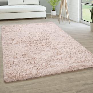 Paco Home Hochflor Teppich Wohnzimmer rutschfest Fellteppich Shaggy Flauschig Weich Modern Kunstfell Fell Imitat Einfarbig, Grösse:200 cm Rund, Farbe:Creme