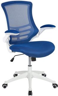 Flash Furniture Bürostuhl mit mittelhoher Rückenlehne – Ergonomischer Schreibtischstuhl mit hochklappbaren Armlehnen und Netzstoff – Perfekt für Home Office oder Büro – Blau/weiß