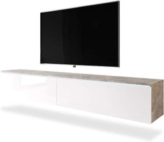 Selsey TV-Lowboard, Betonoptik/Weiß Hochglanz, 180 x 33 x 30