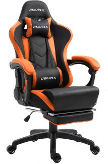 Dowinx Gaming Stuhl Ergonomischer Gamer Stuhl mit Massage Lendenwirbelstütze, PC Bürostuhl Rückenlehne Verstellbarer Drehsessel mit Fußstütze (Schwarz&Orange)