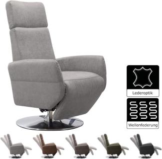 Cavadore TV-Sessel Cobra / Fernsehsessel mit Liegefunktion, Relaxfunktion / Stufenlos verstellbar / Ergonomie L / Belastbar bis 130 kg / 71 x 112 x 82 / Lederoptik Hellgrau
