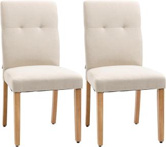 HOMCOM Esszimmerstühle 2er-Set mit gepolstertem Sitz Stuhl Polsterstuhl Leinen-Polyester-Gewebe Schaumstoff Gummiholz Beige 50 x 62 x 96 cm