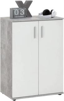 FMD Möbel - ALBI 1 - Kommode mit 2 Türen - melaminharzbeschichtete Spanplatte - Beton LA/weiß - 60 x 83 x 35cm