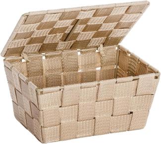 WENKO Aufbewahrungskorb mit Deckel Adria Beige - Badkorb, Polypropylen, 19 x 10 x 14 cm, Beige