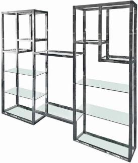 Casa Padrino Regalschrank mit Glasregalen Silber 220 x 40 x H. 220 cm - Bücherschrank - Wohnzimmer Schrank - Büro Schrank - Wohnzimmer Möbel - Büro Möbel - Luxus Möbel