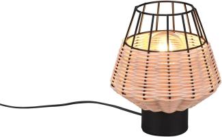 LED Tischleuchte Rattan Geflecht Natur und Gitter im Boho Stil Ø 18cm