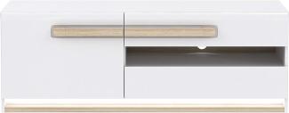 FORTE Attention TV-Unterschrank L mit 1 Tür und 1 Schubkasten, Holzwerkstoff, Weiß / Sonoma Eiche mit Weiß Hochglanz, 52,1 x 139,9 x 49,3 cm